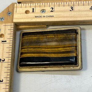Vintage Tiger Eye Stone Belt Buckle Gold Tone Rectangle 3 Inches Buckle